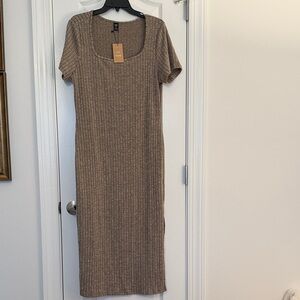 Ribbed Knit Tan Midi Dress